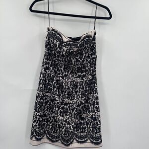 Tibi New York Black White Strapless Silk Blend Lace Cocktail Mini Dress Size 2
